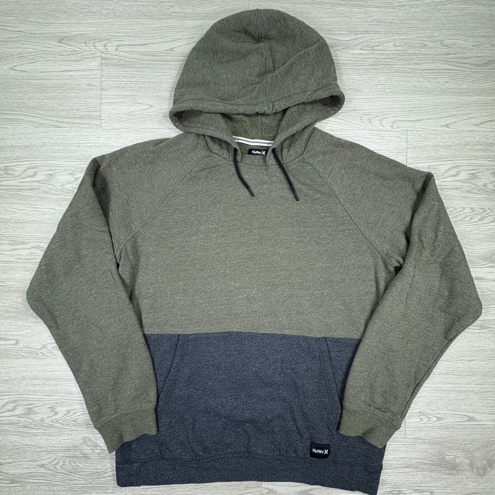 Hurley Mens Hoodie Colorblock Raglan Pullover Green Blue Large Pocket Streetwear